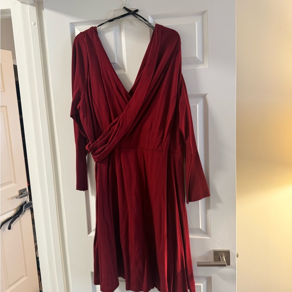 Eloquii Red Long Sleeve V-Neck Sundress